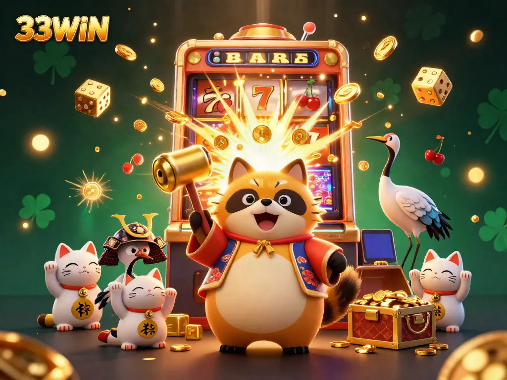 Experience the 33WIN excitement with cheerful characters and captivating casino elements.