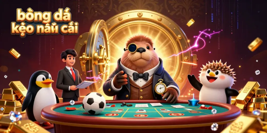 Experience the excitement of bóng đá kèo nhà cái with jolly characters at an underwater betting table.
