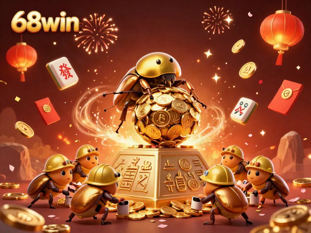 Play thrilling games at 68win with golden symbols and bright celebration effects in a dynamic casino scene.