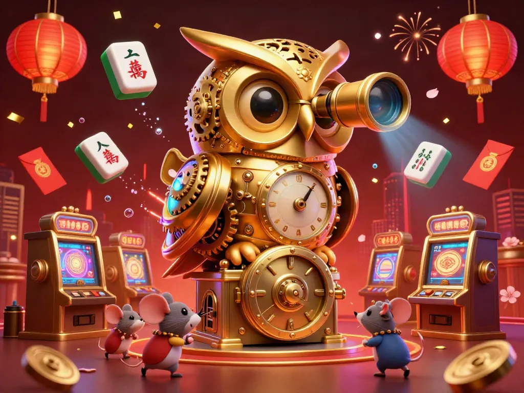 Experience the charm of fabet with a golden owl and lively casino atmosphere in a rich 3D scene.