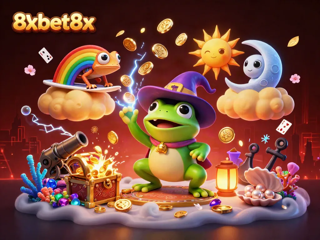Engage in thrilling gameplay with 8xbet8x's vibrant 3D illustration of a casino adventure.