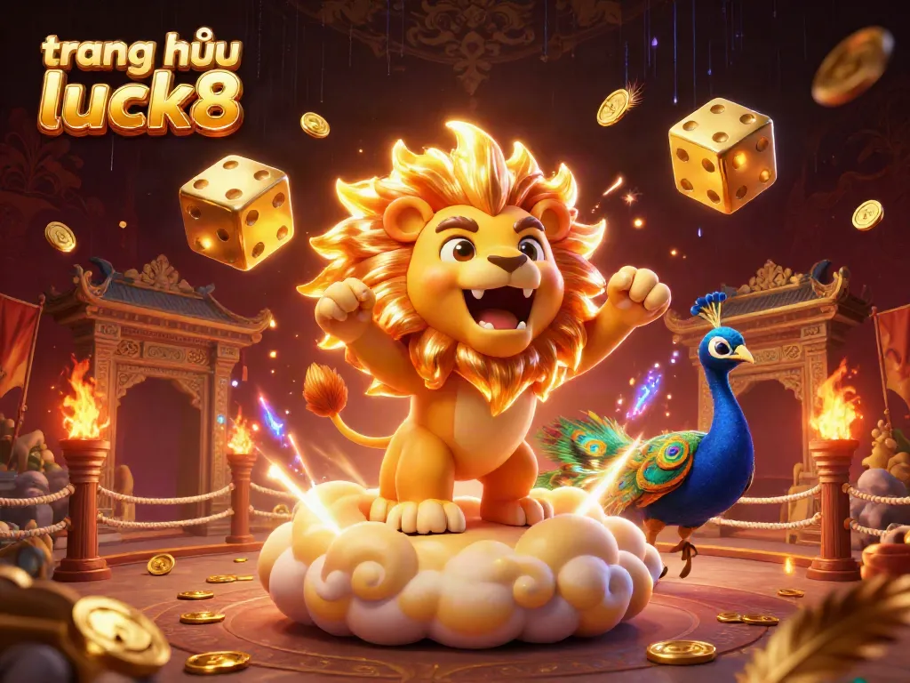 Engage with the exciting world of trang chủ luck8 as a triumphant lion roars amidst golden casino elements.