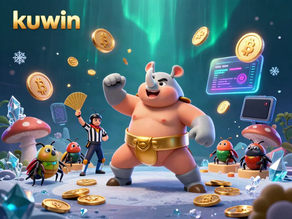 Experience the thrilling world of kuwin with dynamic visuals of a sumo beetle champion amidst vibrant casino elements.