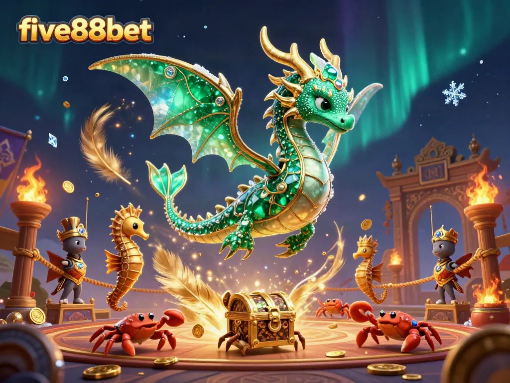 Engage in thrilling gameplay with five88bet featuring a sea dragon and treasure in a vibrant casino setting.