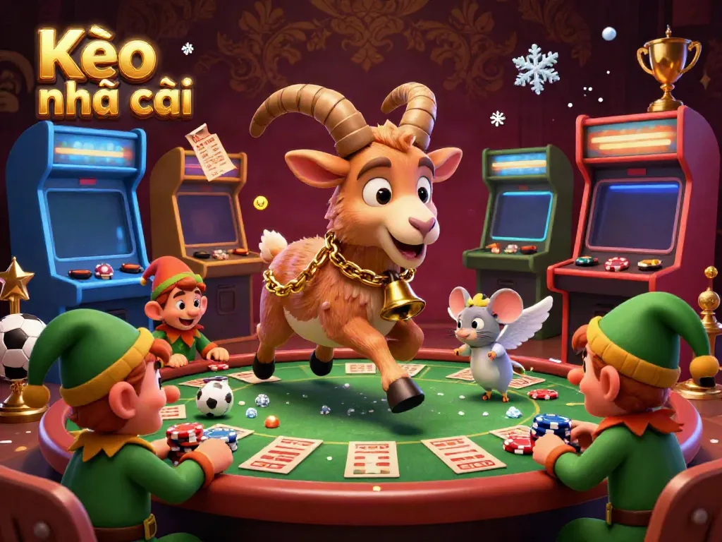 Experience Kèo nhà cái with a vibrant sports betting scene featuring Krampus, a mouse, and elf gremlins.