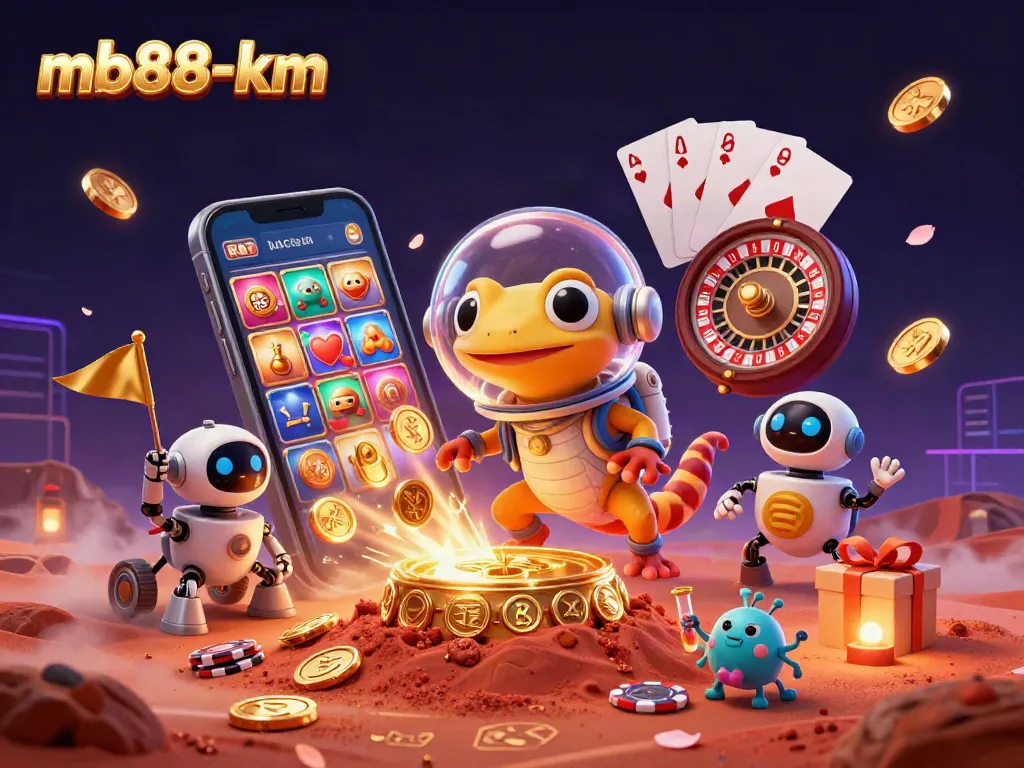 Play exciting games at mb88-km with a Martian gecko discovering a vibrant casino.