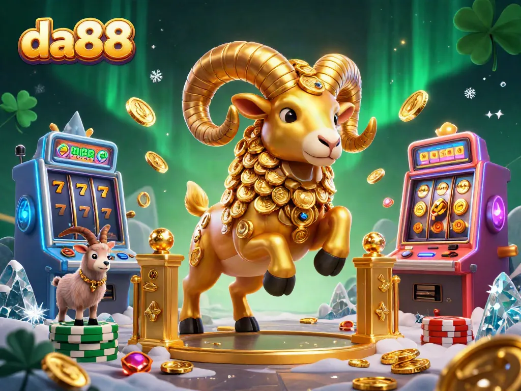 Experience the thrill of da88 casino action with vibrant golden ram and exciting slot elements in an epic digital scene.