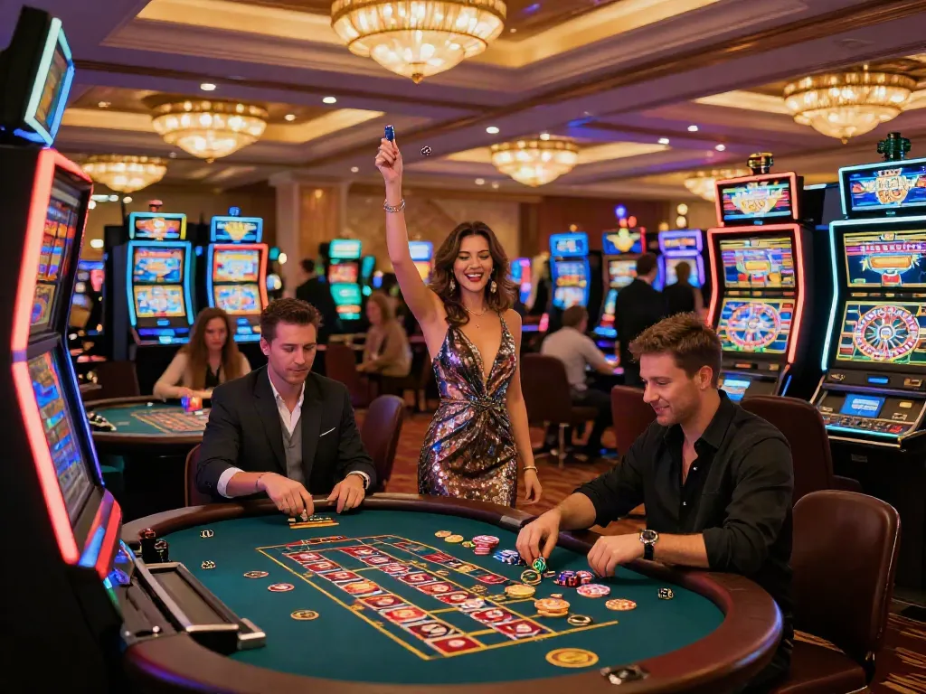 Engaging casino interior showcasing players enjoying the bonus sans depot casino experience amid vibrant slot machines and roulette tables.