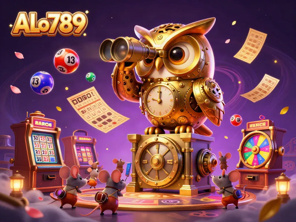 Experience high-energy gambling fun with ALo789 featuring dynamic lottery balls and a golden owl.
