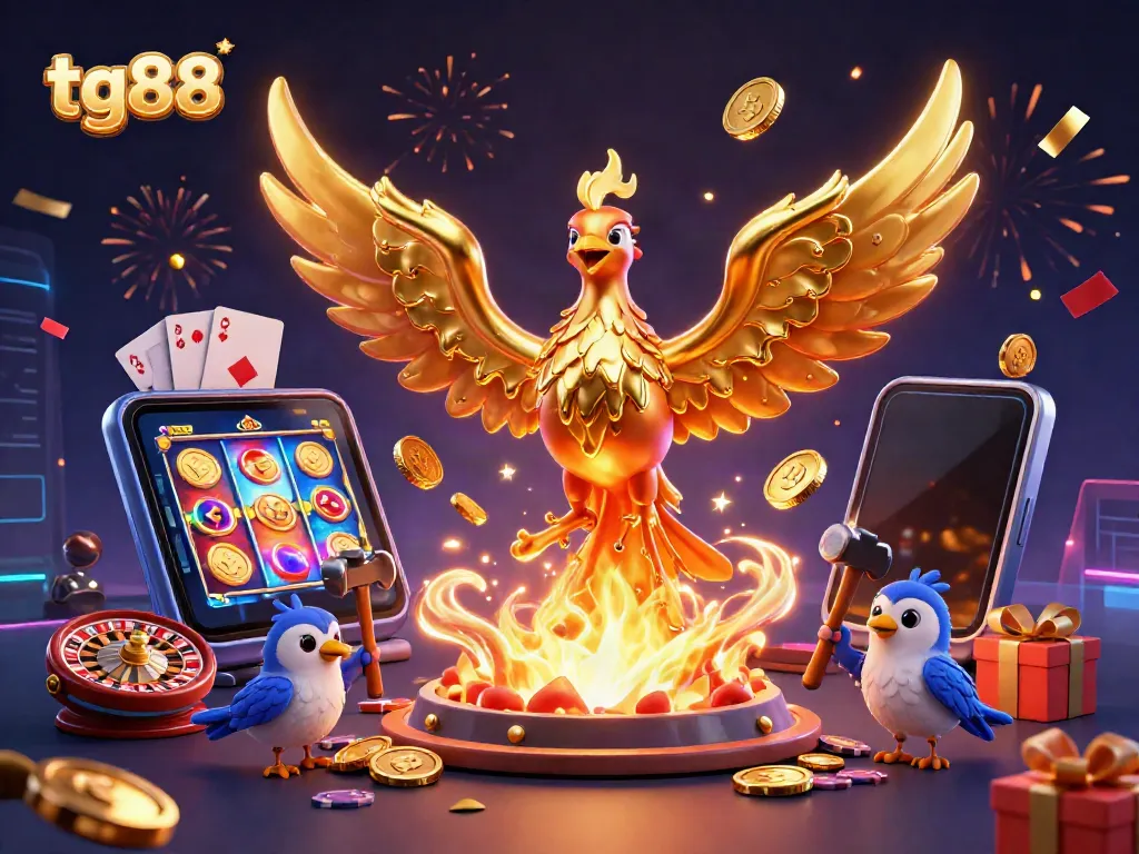 Experience thrilling casino moments with tg88's golden phoenix and game elements in action.