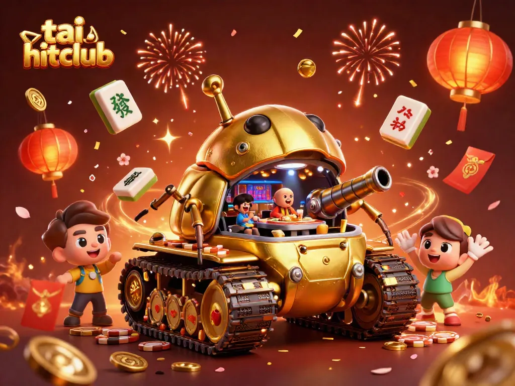 Experience the thrill of tai hitclub with a vibrant 3D casino scene filled with lively patrons and festive elements.