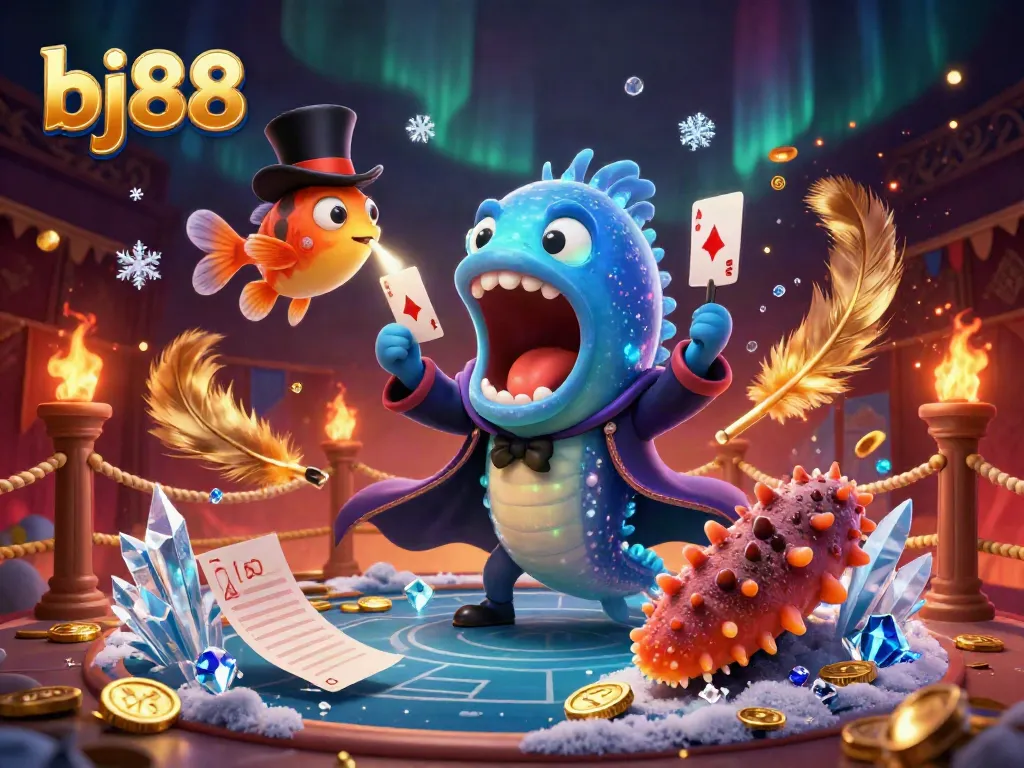 Experience bj88's electrifying underwater casino magic with a glowing eel performing tricks.
