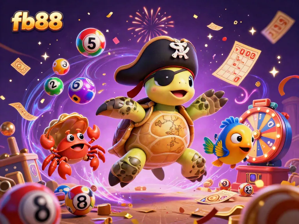 Engage with fb88's vibrant gaming scene featuring treasure-hunting characters and colorful casino elements.