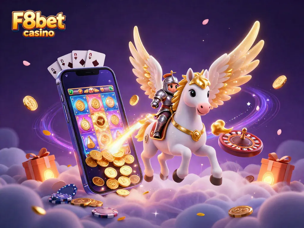 Experience the excitement of F8bet casino with a vibrant celestial scene featuring thrilling games and adventure.