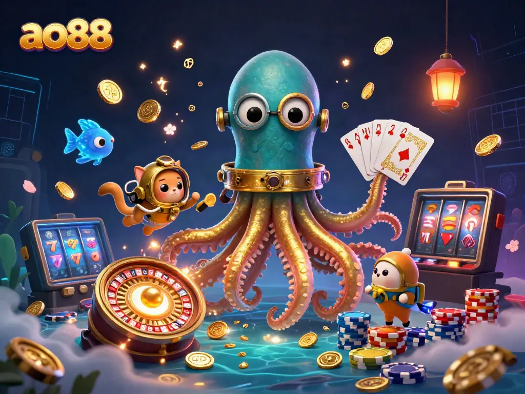 Experience thrilling action with ao88 as a colossal kraken unveils treasures in an exhilarating underwater scene.