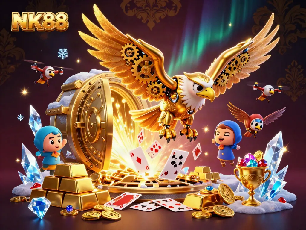 Navigating the excitement of NK88 gaming in a vibrant 3D casino illustration.