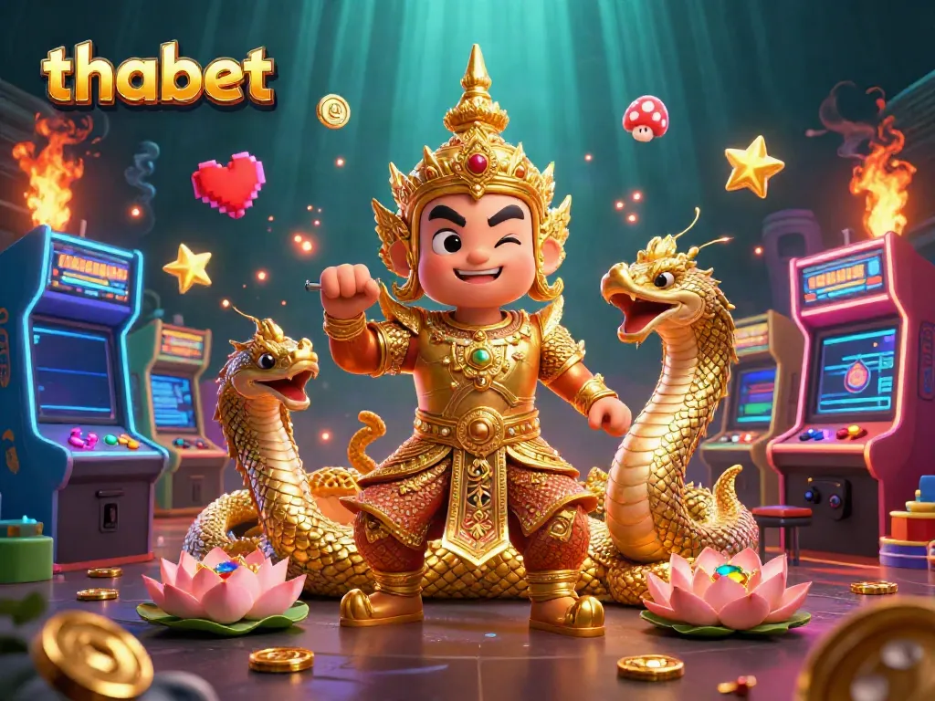 Spin and win with thabet's vibrant casino experience featuring unique Thai guardians and gaming elements.