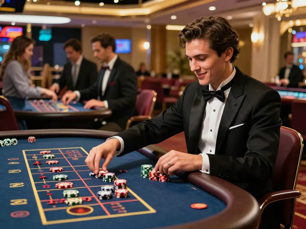 Exciting Casinos Sans depots scene with players at a roulette table in a vibrant casino atmosphere.