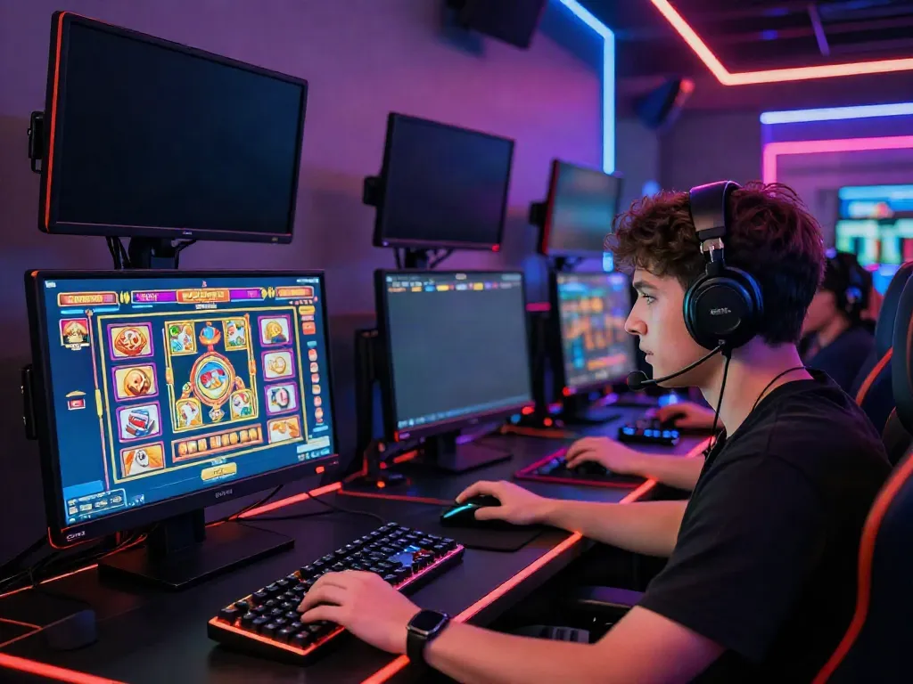 Engaged player enjoying a gaming session at 666Gambit Casino with vibrant surroundings.