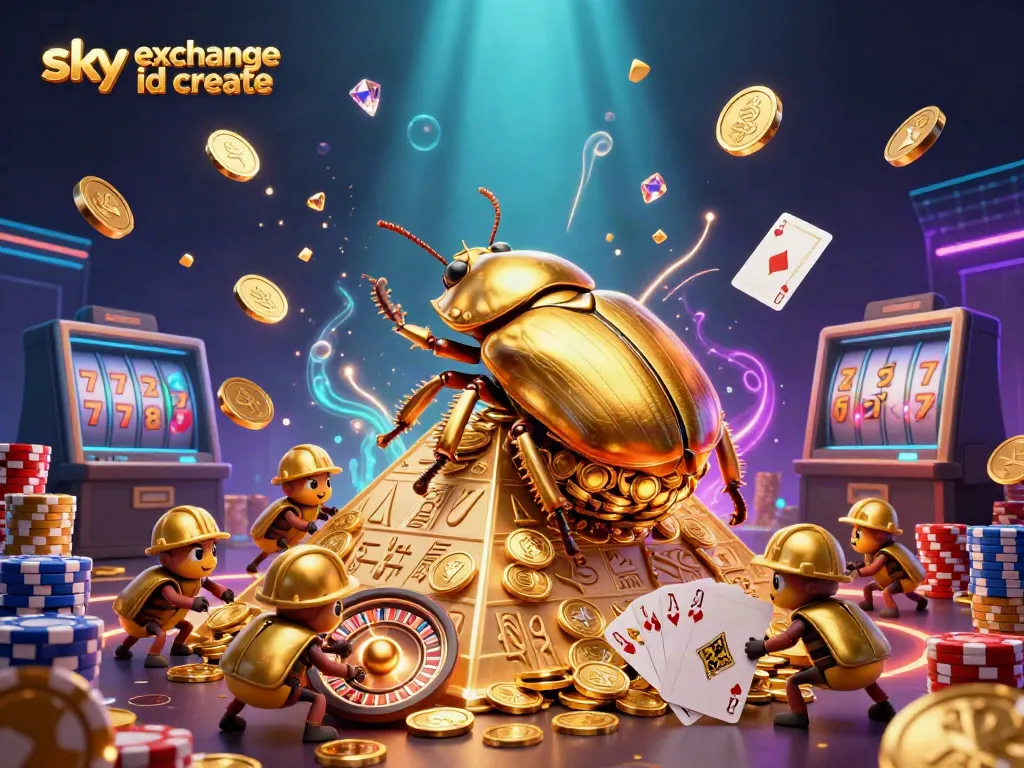 Join the thrill of betting with Sky Exchange ID create, showcasing vibrant casino elements and casino beetles.