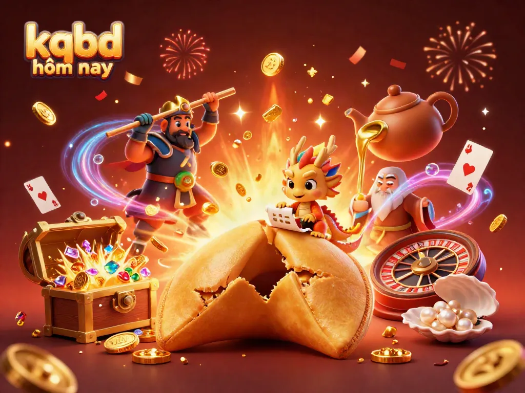 Engage with kqbd hôm nay as golden fortune cookie characters bring luck and gambling excitement.