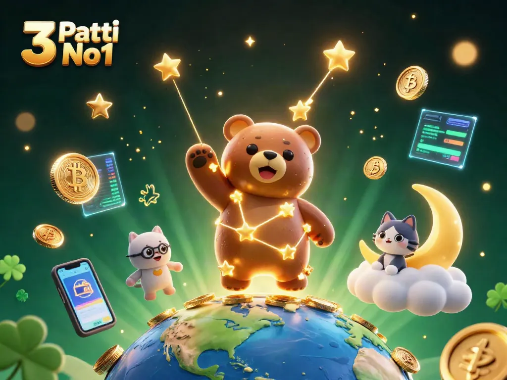 Experience the thrill of 3 Patti No1 with stars and coins in this vibrant casino illustration.