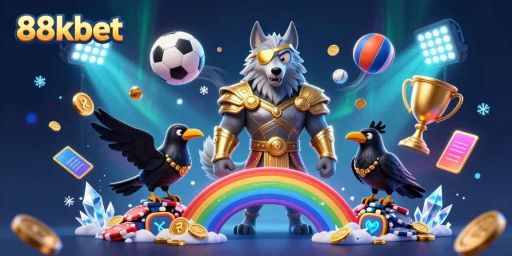 Get ready to win big with 88kbet, featuring an epic Norse mythology scene with dynamic sports elements!