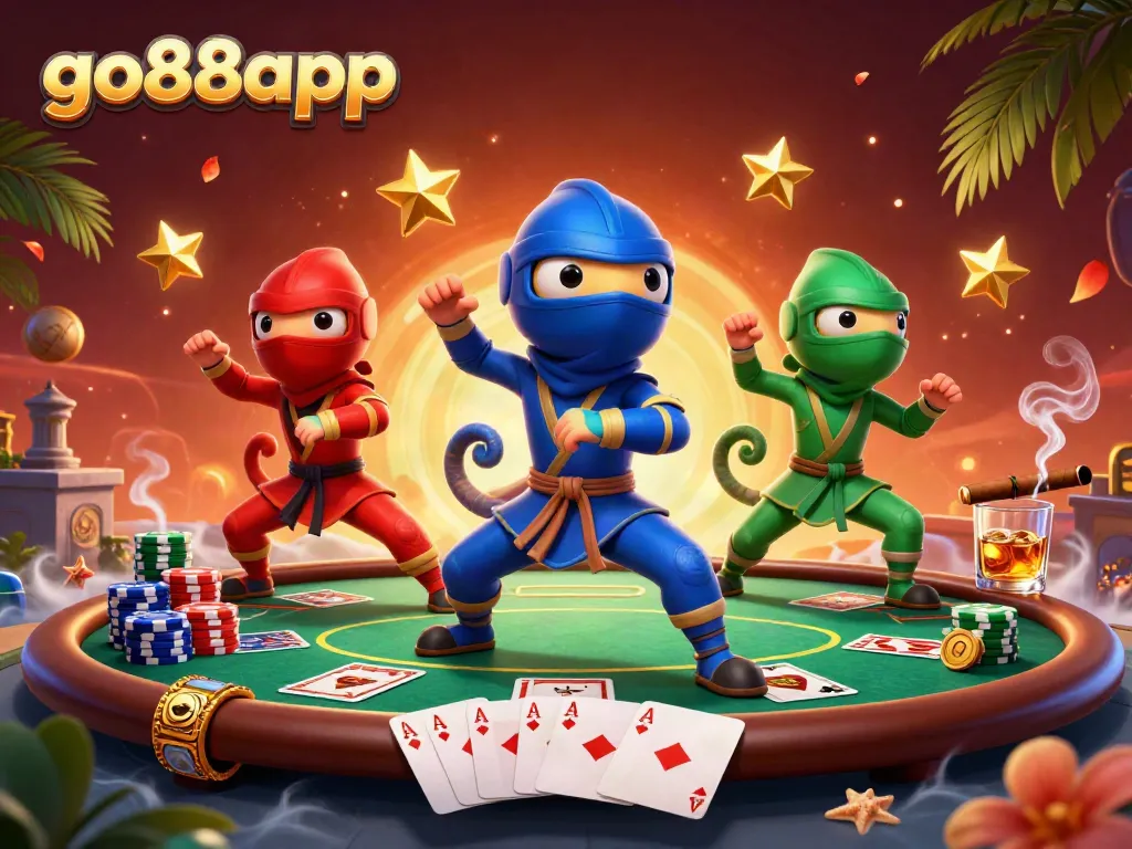 Engage with dynamic gaming action featuring go88app's chameleon team amidst poker elements.